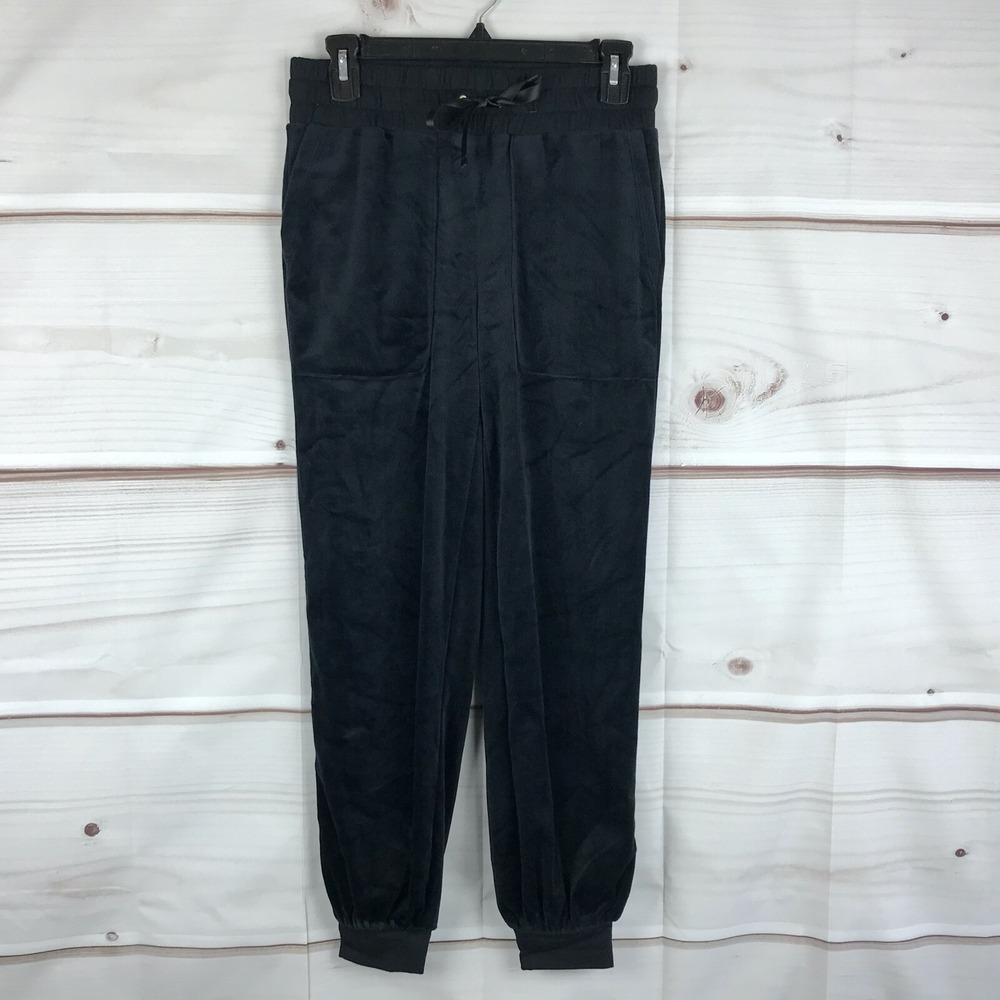 AnyBody Pants Womens XXS Black Velour Joggers Drawstring Pull On Stretch Pockets